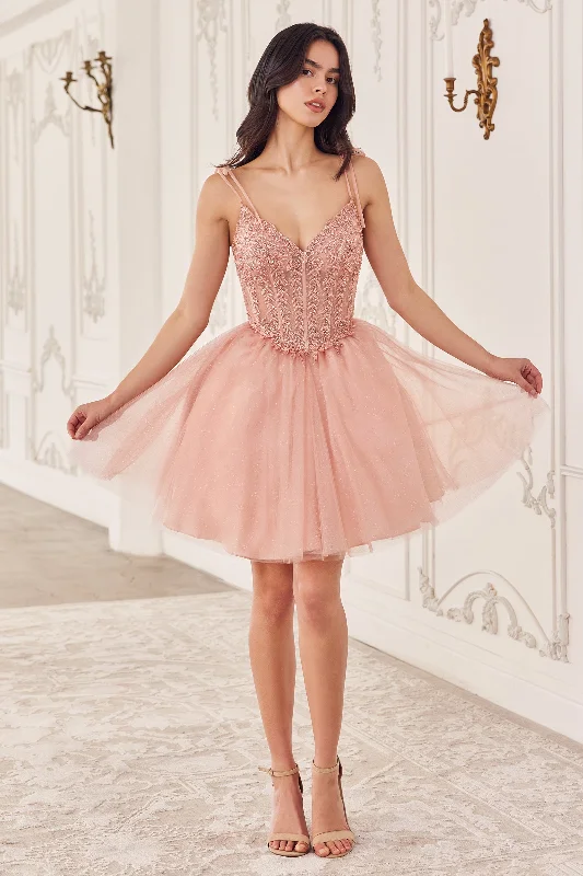 Bright and colorful dresses for festive parties -Applique Short Sleeveless Glitter Dress by Ladivine CD0236