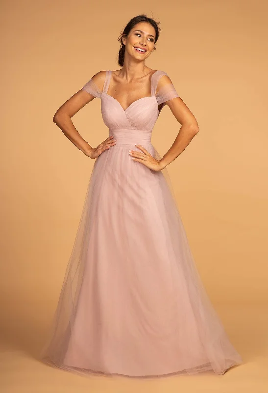 bridesmaid dresses with built-in cooling technology for hot climates --Cold Shoulder Long Tulle Dress by Elizabeth K GL2610