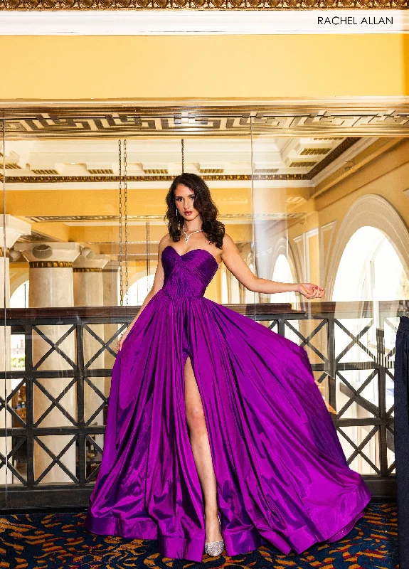 cocktail dresses with satin bows for elegant touch --Taffeta Strapless A-line Slit Gown by Rachel Allan 70809