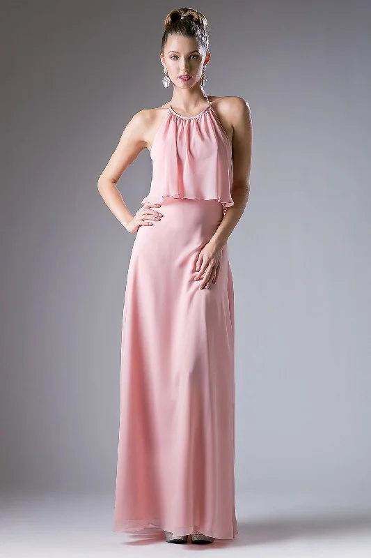 cocktail dresses with pleated skirts for elegant flow --Long Halter Chiffon Dress by Cinderella Divine CF130