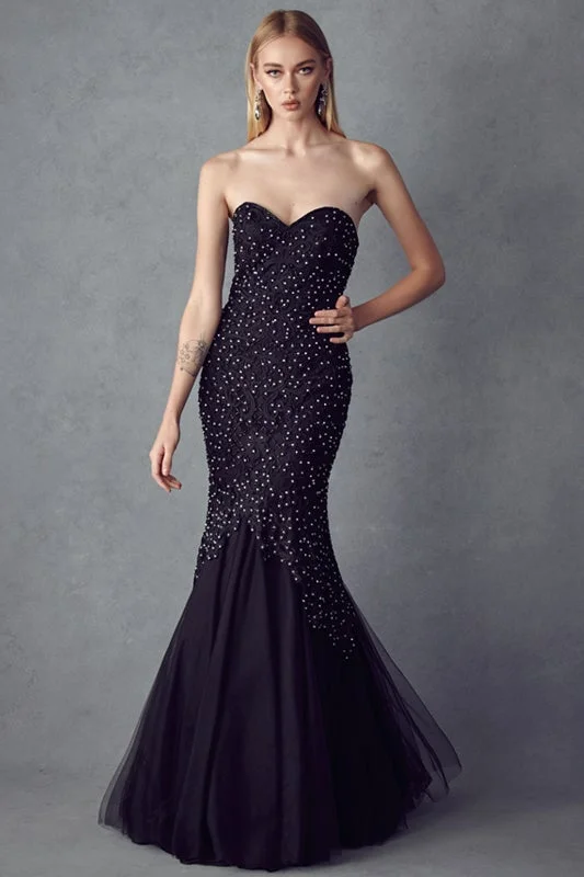 cocktail dresses for petite women with A-line skirts --Embroidered Strapless Mermaid Dress by Juliet 644