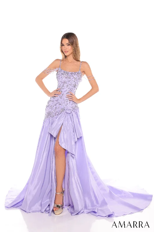 formal dresses with sheer panels for modern style --Charmeuse Cold Shoulder A-line Slit Gown by Amarra 88442