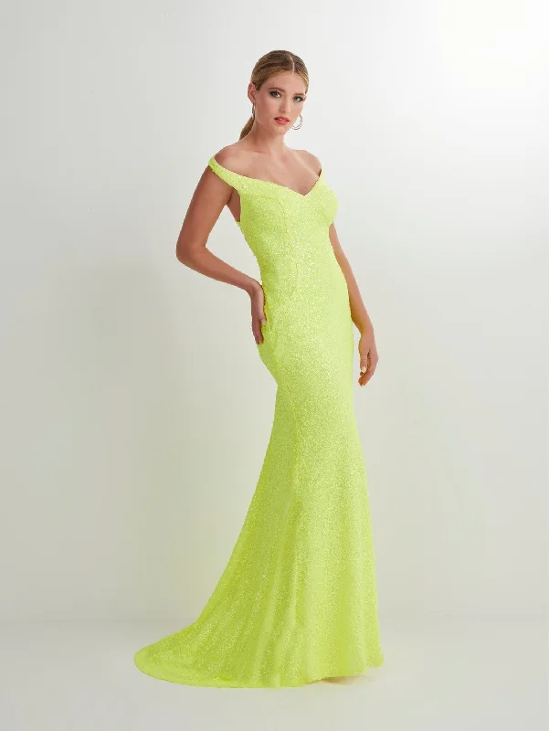 cocktail dresses with lace backs for intricate detail --Fitted Long Off Shoulder Sequin Dress by Studio 17 12891