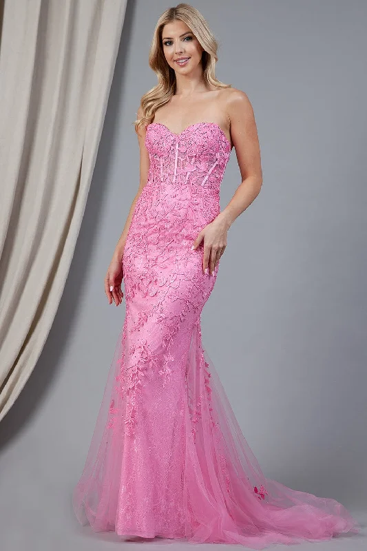 cocktail dresses with velvet bodices for winter glam --Embroidered Strapless Mermaid Dress by Amelia Couture 7024