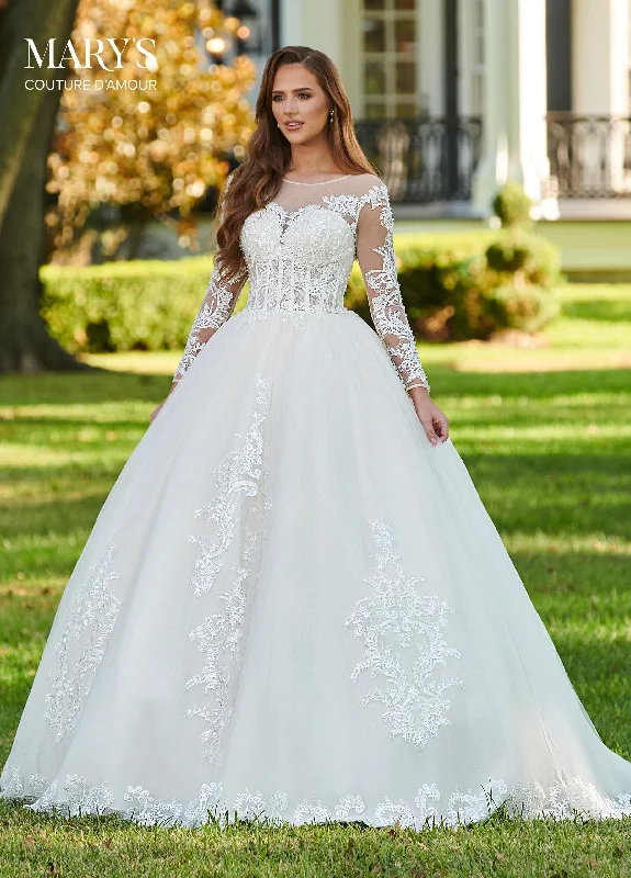 Floral print dresses for outdoor spring parties -Long Sleeve Wedding Dress by Mary's Bridal MB4096