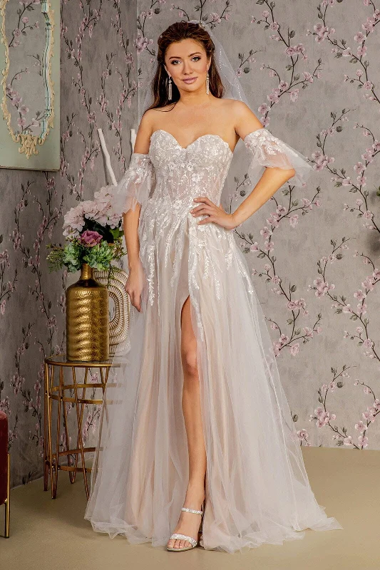 cocktail dresses with lace trims for delicate accents --Strapless Puff Sleeve Wedding Gown by GLS Gloria GL3427