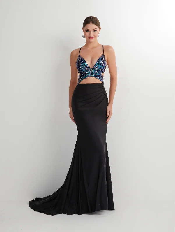 Wedding guest dresses with statement sleeves for a bold appearance -Butterfly Sequin Print Two Piece Gown by Studio 17 12892
