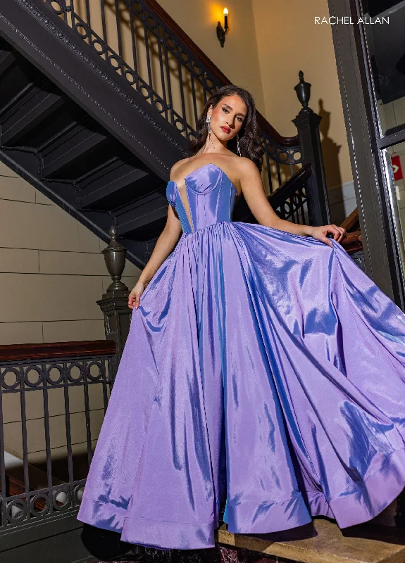 cocktail dresses with layered skirts for dramatic effect --Taffeta Corset A-line Slit Gown by Rachel Allan 70871