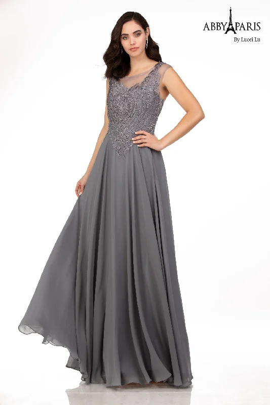 cocktail dresses with open shoulder designs for summer --Chiffon Cap Sleeve A-line Gown by Abby Paris 96051W