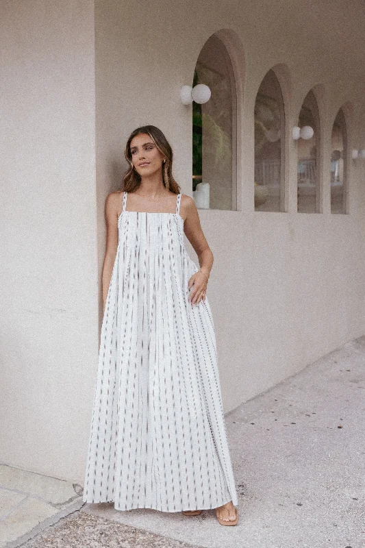 Vintage-style party dresses for classic cocktail gatherings -Corfu Midi Dress - Blue Stripe