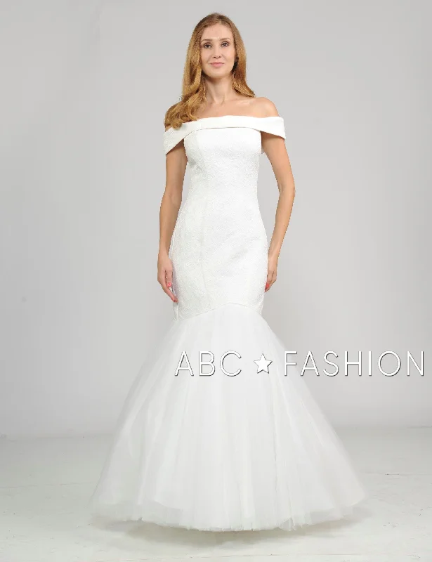 cocktail dresses with high-low skirts for trendy looks --Long Off the Shoulder White Dress with Mermaid Skirt by Poly USA 8280
