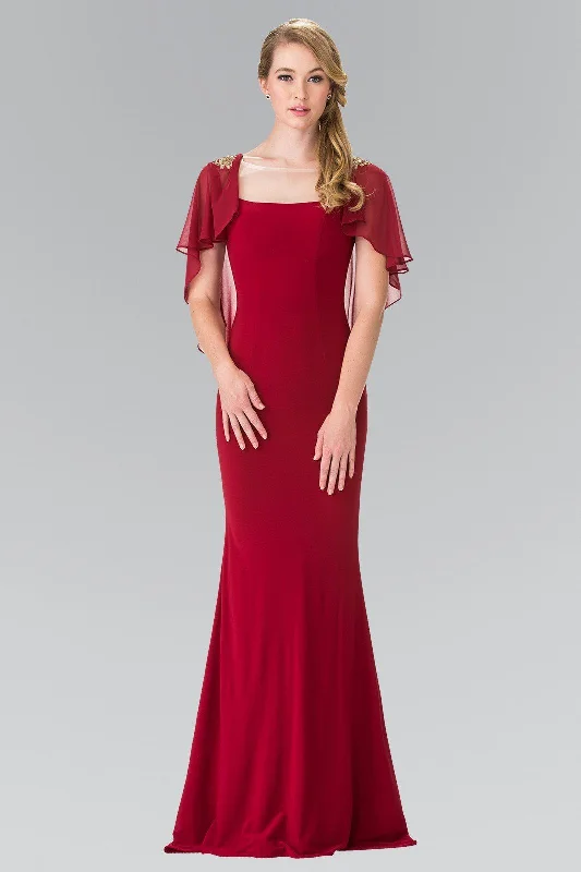 cocktail dresses with lace trims for delicate accents --Long Sleeveless Dress with Back Caplet by Elizabeth K GL2254