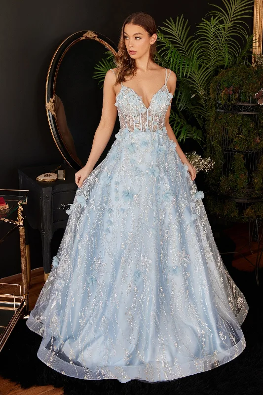 formal dresses with sleeves for office parties --3D Floral Applique Ball Gown by Ladivine CB105