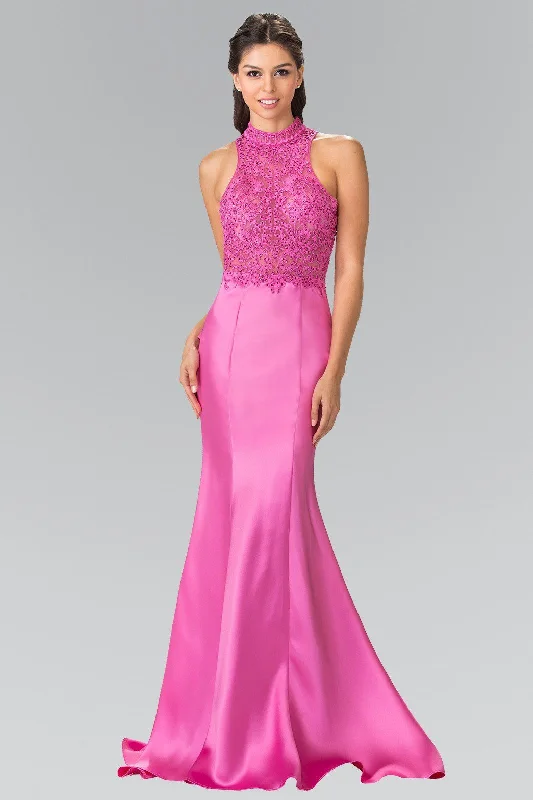 cocktail dresses with lace trims for delicate accents --Long Embroidered Illusion Dress with Ruffled Back by Elizabeth K GL2227