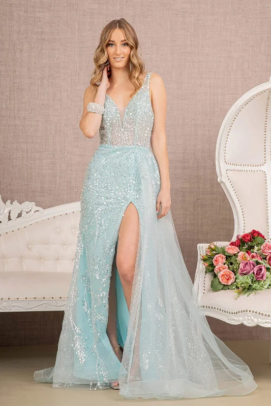 formal dresses with built-in shapewear for smooth silhouette --Beaded Sleeveless Overskirt Gown by GLS Gloria GL3119