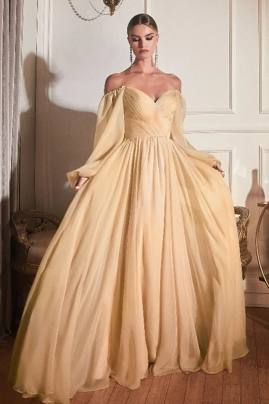 Budget-friendly wedding guest dresses that look expensive -Long Sleeve Chiffon Gown by Cinderella Divine CD243