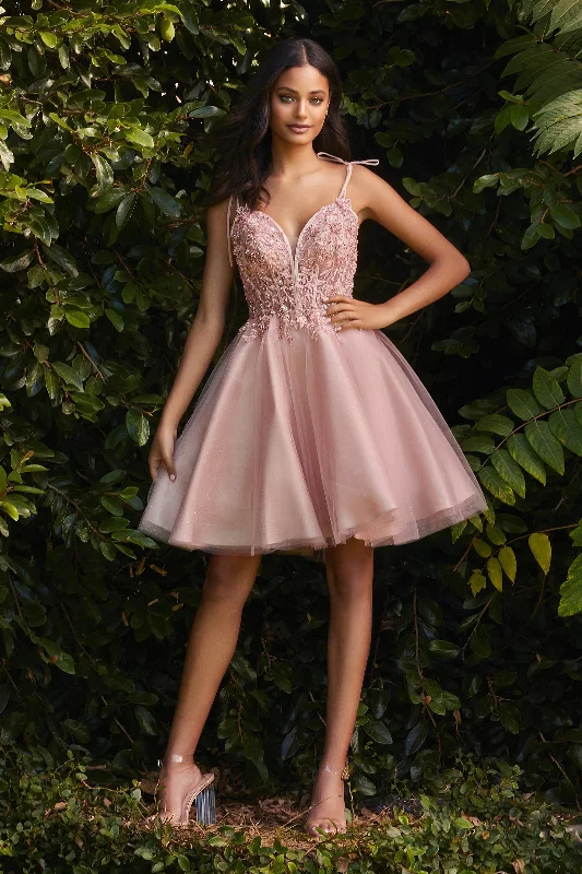 Sexy cocktail dresses for late-night events -Short Applique Tulle Dress by Cinderella Divine CD0188
