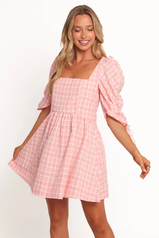 Spring dresses for casual picnics with lightweight fabrics -Siena Mini Dress - Pink Check