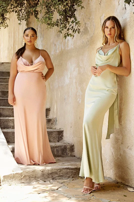 bridesmaid dresses for tall women with empire waistlines --Cowl Fitted Satin Gown by Cinderella Divine 7487