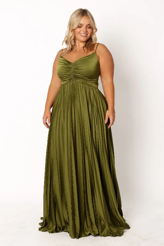 formal dresses with satin fabric for smooth texture --Naira Pleated Maxi Dress - Palm Green