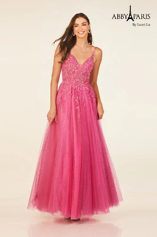 cocktail dresses with sequined bodices for sparkle --Applique Sleeveless A-line Gown by Abby Paris 90319