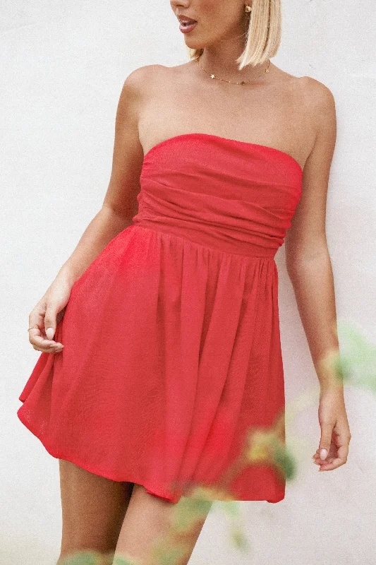 Graduation dresses with bold patterns for a fun look -Katy Strapless Mini Dress - Red