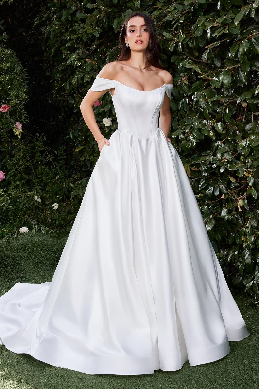 Wedding guest dresses in bright, festive colors -Satin Off Shoulder Bridal Ball Gown by Ladivine CDS513W