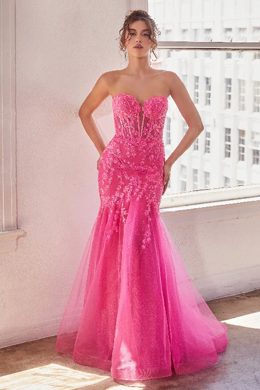 formal dresses with pleated skirts for graceful movement --Sequin Tulle Strapless Mermaid Dress by Ladivine CB139