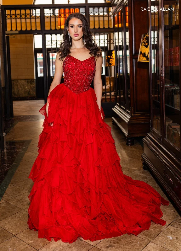formal dresses with tiered skirts for volume and movement --Strapless A-line Ruffled Gown by Rachel Allan 70788