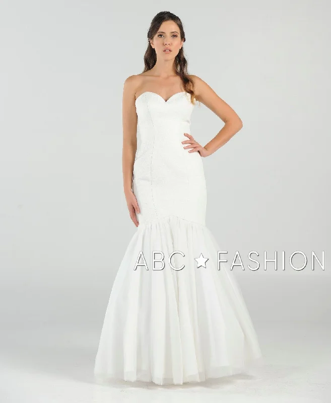 cocktail dresses with mesh necklines for modern appeal --White Strapless Mermaid Dress by Poly USA 8278