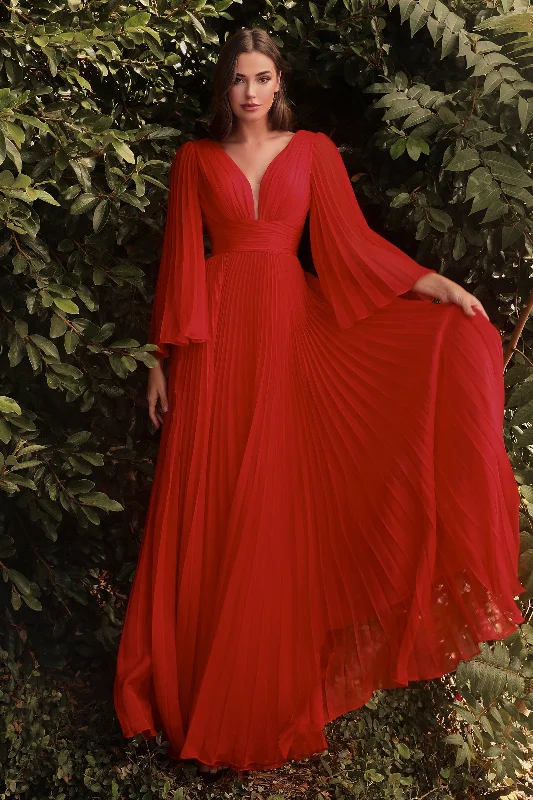 Bohemian wedding guest dresses for beach ceremonies -Pleated Bell Sleeve Gown by Cinderella Divine CD242